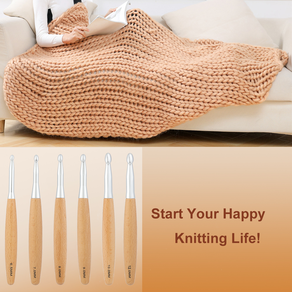 Yarniss Large Crochet Hooks Set ,Crochet Hooks with Beech Wood Handle(  6.5mm,7.0mm,8.0mm,9.0mm,10.0mm),Valentines Day Gifts 